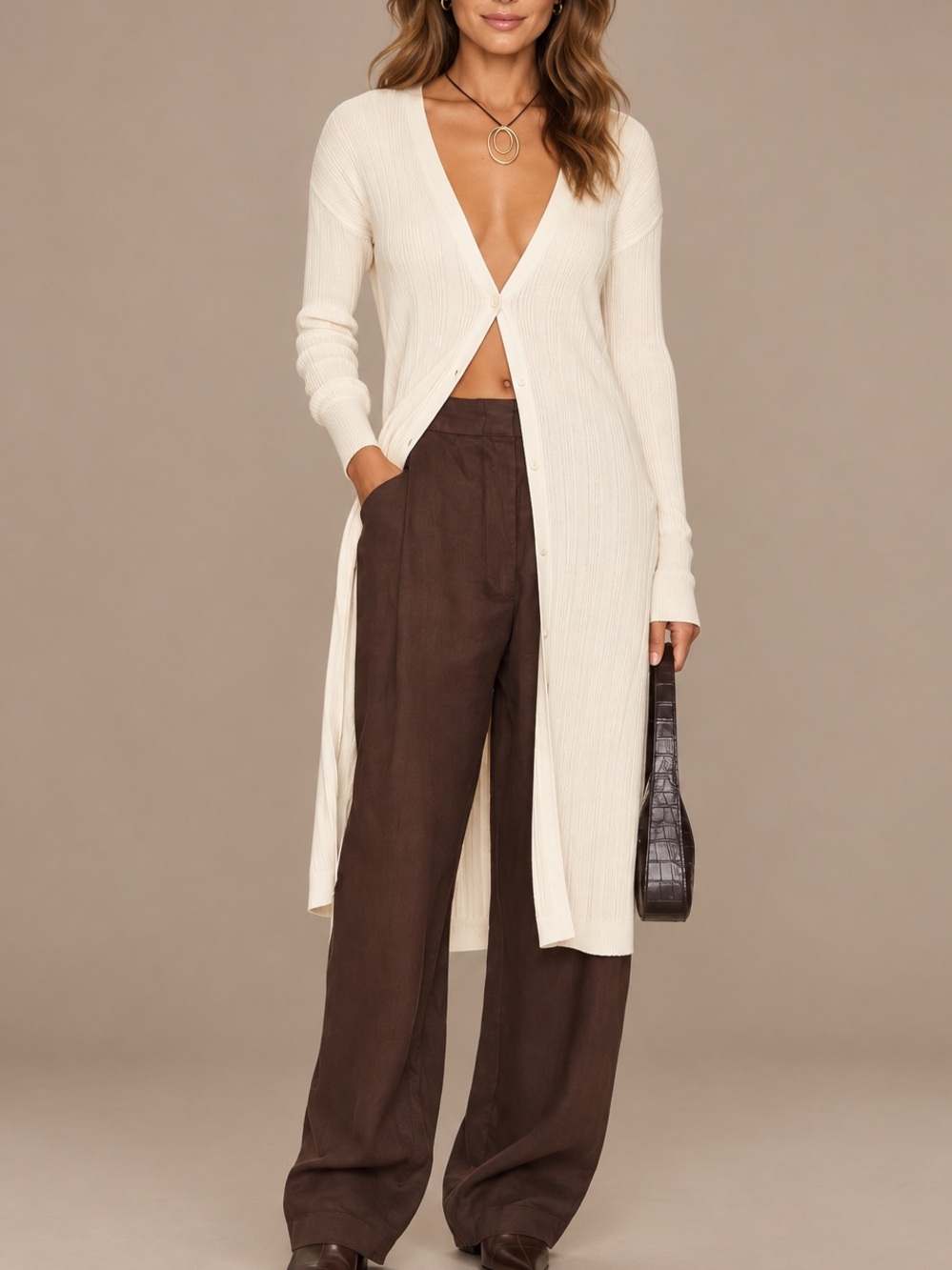 Free People Skylight Cardigan Ivory M Ribbed Maxi Duster Coastal Boho Minimalist